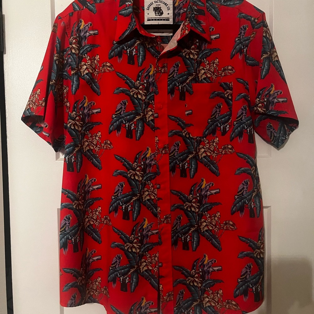 Savage Tacticians Red Floral Toucan Deadly print Men's Shirt